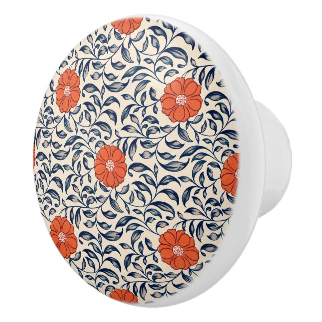 Seamless floral pattern with vibrant orange flower ceramic knob (Right)