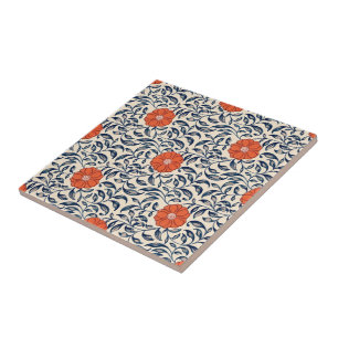 Seamless floral pattern with vibrant orange flower ceramic tile