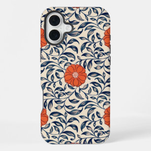 Seamless floral pattern with vibrant orange flower iPhone 16 plus case