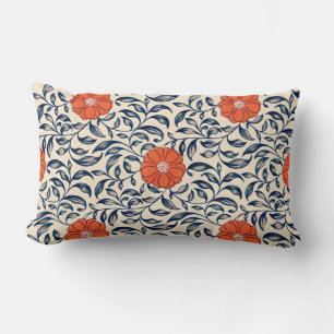 Seamless floral pattern with vibrant orange flower lumbar cushion