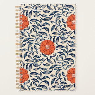 Seamless floral pattern with vibrant orange flower planner