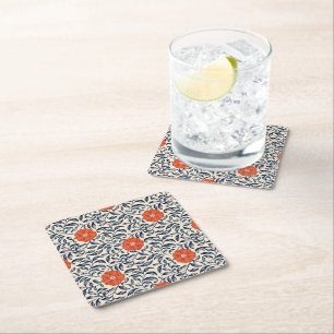Seamless floral pattern with vibrant orange flower square paper coaster