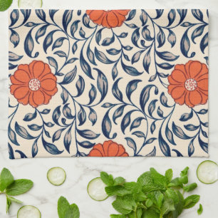 Seamless floral pattern with vibrant orange flower tea towel