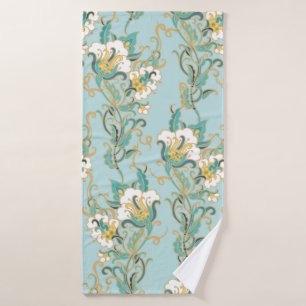 Seamless floral pattern with white cotton flowersl bath towel