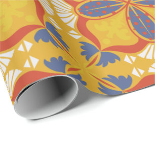 Seamless floral pattern with yellow and blue petal wrapping paper