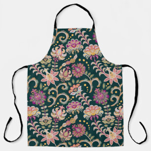 Seamless Floral Pink Dark Background Apron