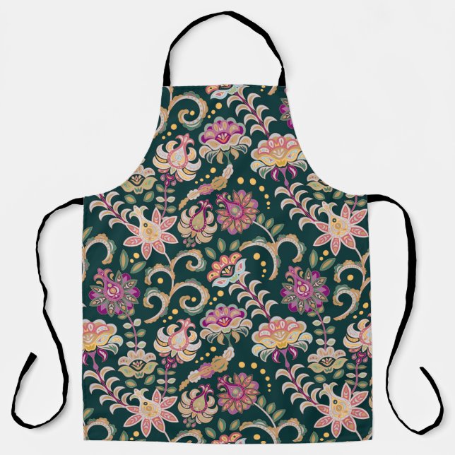 Seamless Floral Pink Dark Background Apron (Front)