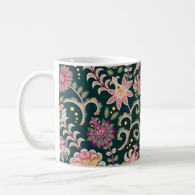 Seamless Floral Pink Dark Background Coffee Mug (Left)