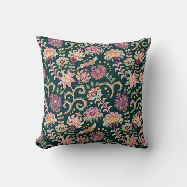 Seamless Floral Pink Dark Background Cushion (Front)