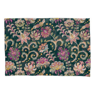 Seamless Floral Pink Dark Background Pillowcase
