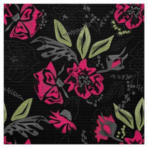 Seamless floral pink flowers leaves watercolor pat fabric