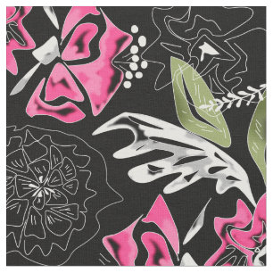 Seamless floral pink flowers leaves watercolor pat fabric