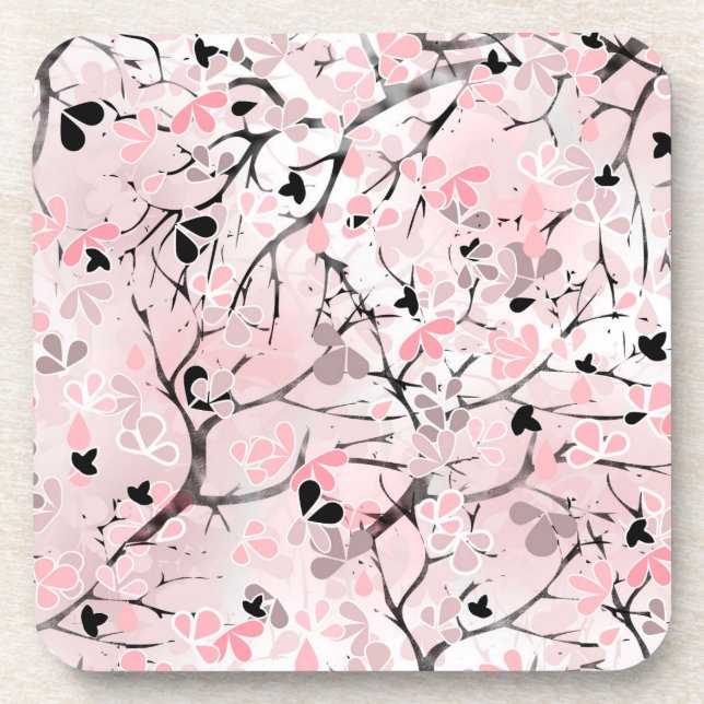 Seamless floral spring flowers leaves branches pin coaster (Front)