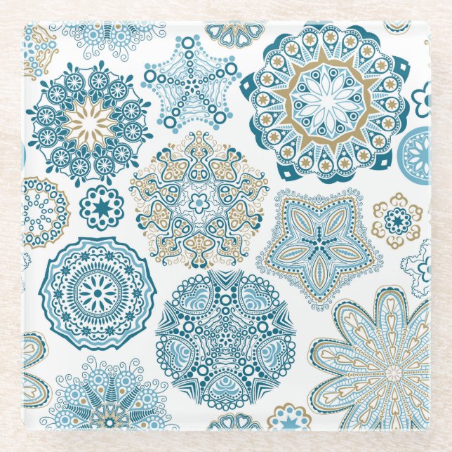 Seamless Floral Square: Copy Tiling Glass Coaster (Front)