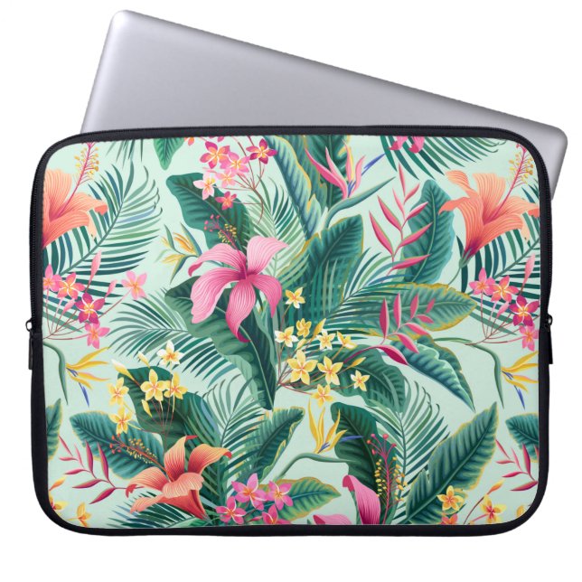 seamless floral tropical pattern with hibiscus and laptop sleeve (Front)