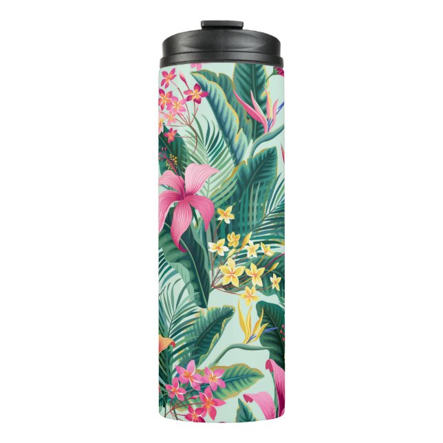 seamless floral tropical pattern with hibiscus and thermal tumbler (Front)