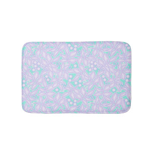 Seamless floral violet flowers lace leaves blue wh bath mat