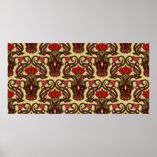 Seamless floral wallpaper in art nouveau style, Vi Poster