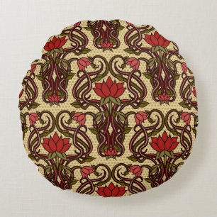 Seamless floral wallpaper in art nouveau style, Vi Round Cushion