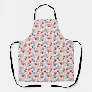 Seamless Floral With Red, Blue, and White Flowers Apron