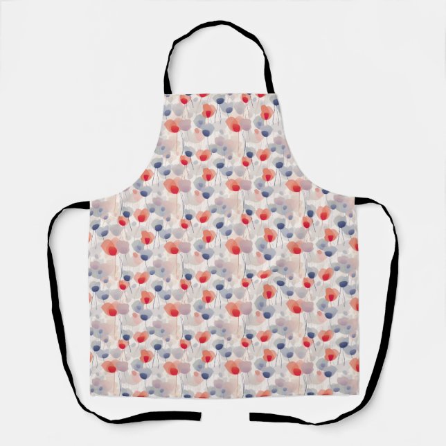 Seamless Floral With Red, Blue, and White Flowers Apron (Front)