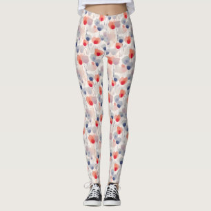 Seamless Floral With Red, Blue, and White Flowers Leggings