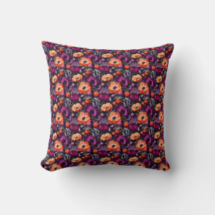 Seamless Floral With Red, Orange, Purple Flowers Cushion