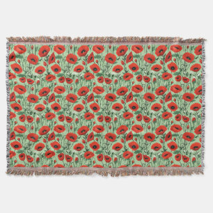 Seamless Floral With Red Poppies and White Daisies Throw Blanket