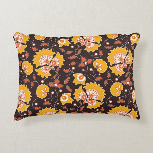 seamless flower coloured indian style pattern on b decorative cushion (Front)