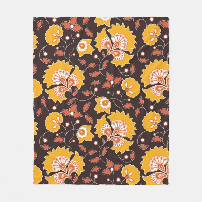 seamless flower coloured indian style pattern on b fleece blanket (Front)
