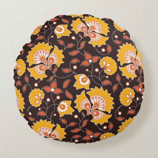 seamless flower coloured indian style pattern on b round cushion (Front)