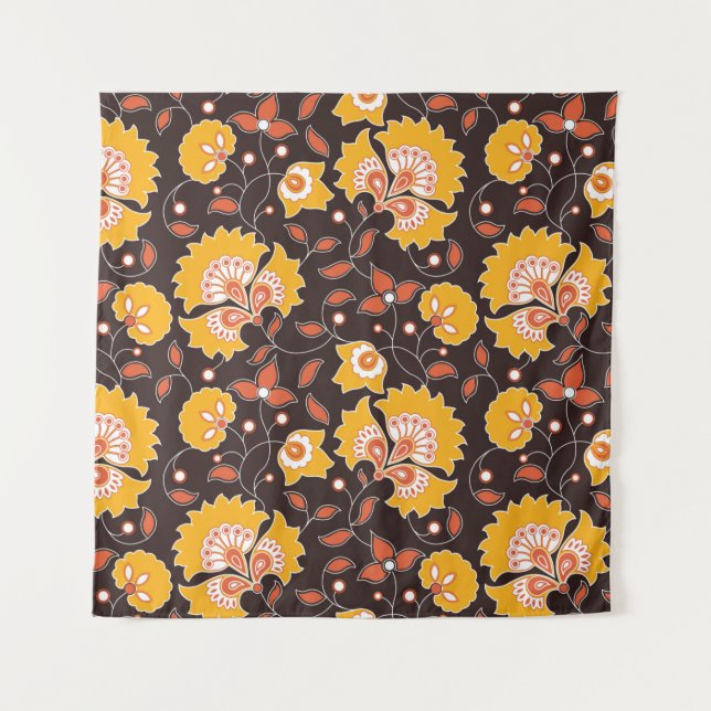 seamless flower coloured indian style pattern on b tapestry (Front)