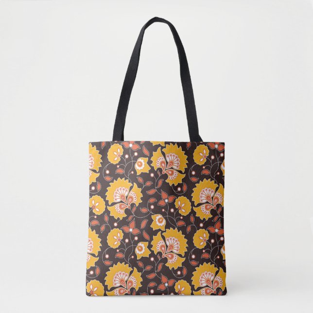 seamless flower coloured indian style pattern on b tote bag (Front)