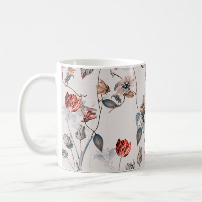 seamless flower design with light backgroundflower coffee mug (Left)