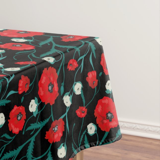 Seamless Flower  Poppies and Roses  Pattern Tablecloth (In Situ)
