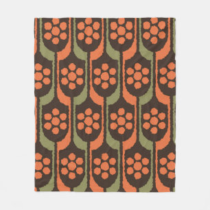 Seamless flower repeat pattern orange gold50s,60s, fleece blanket