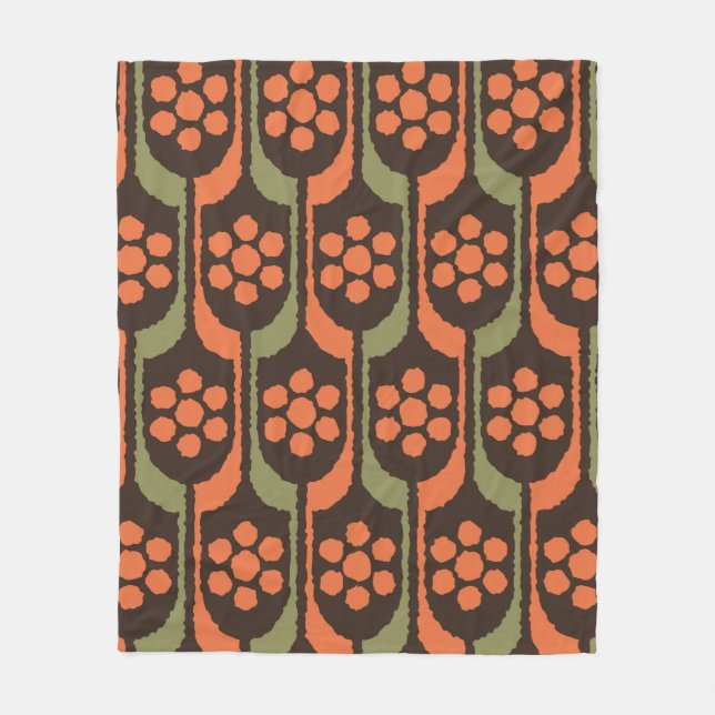 Seamless flower repeat pattern orange gold50s,60s, fleece blanket (Front)