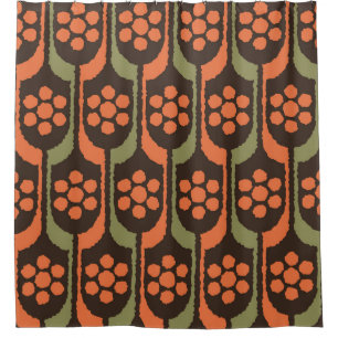 Seamless flower repeat pattern orange gold50s,60s, shower curtain