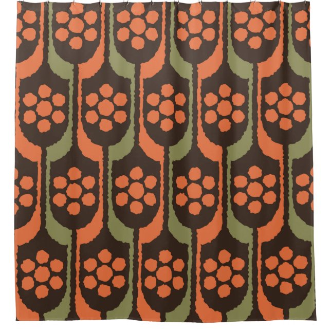 Seamless flower repeat pattern orange gold50s,60s, shower curtain (Front)