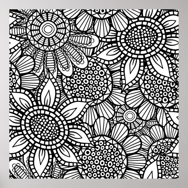 Seamless Folk Art Floral Doodle Pattern Poster (Front)