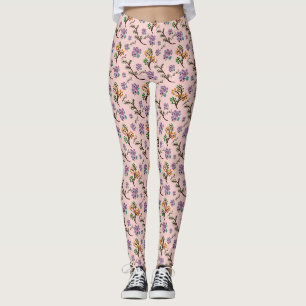 Seamless Forest Leaves Pattern Dark Botanical Leggings