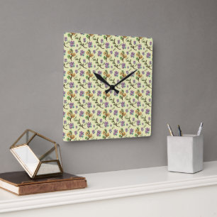 Seamless Forest Leaves Pattern Dark Botanical Natu Square Wall Clock