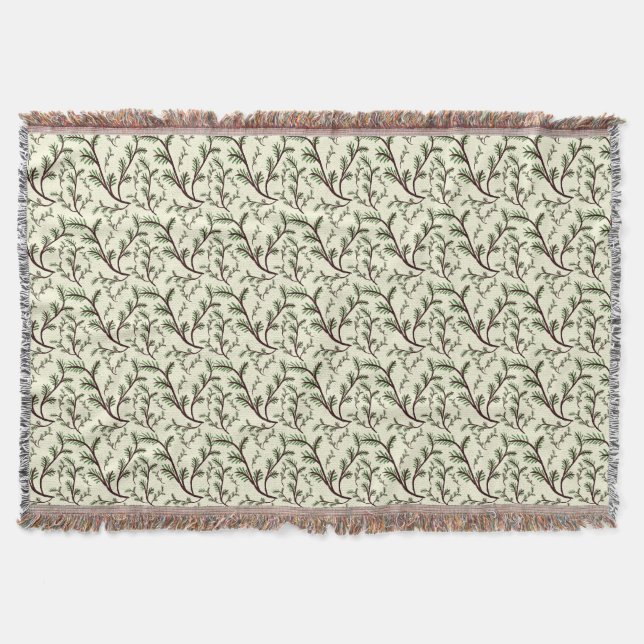Seamless Forest Leaves Pattern Dark Botanical  Throw Blanket (Front)