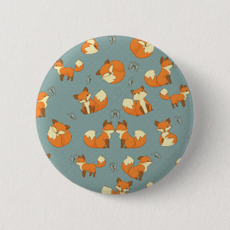 Seamless Fox and Butterfly Pattern 6 Cm Round Badge