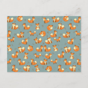 Seamless Fox and Butterfly Pattern Postcard