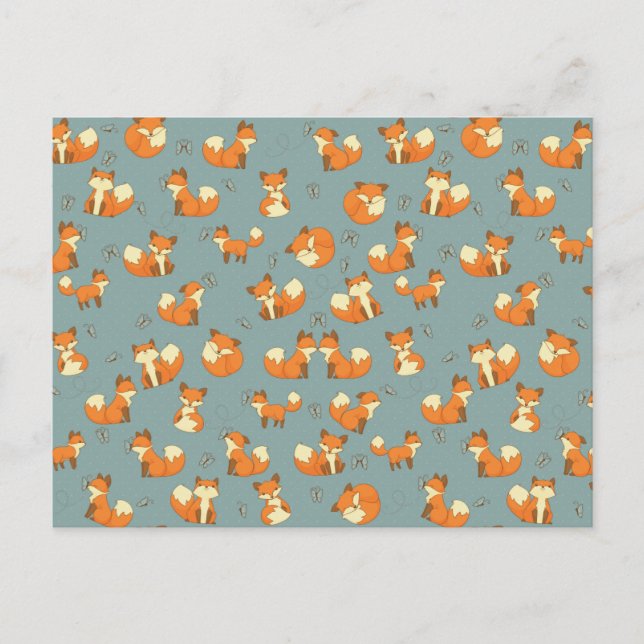 Seamless Fox and Butterfly Pattern Postcard (Front)