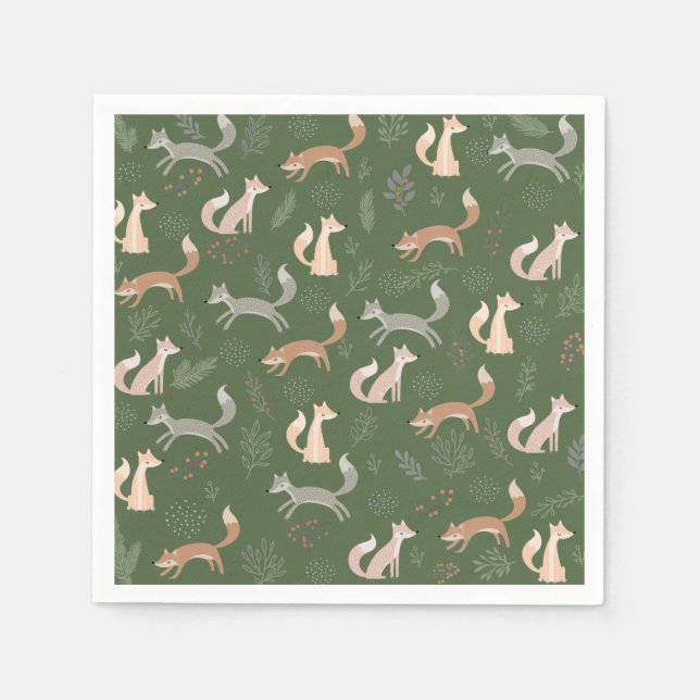 Seamless Fox Winter Branches and Leaves Napkin (Front)
