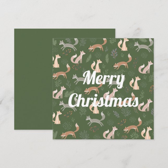 Seamless Fox Winter Branches and Leaves Pattern Card (Front/Back)