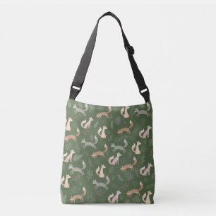 Seamless Fox Winter Branches and Leaves Pattern Crossbody Bag