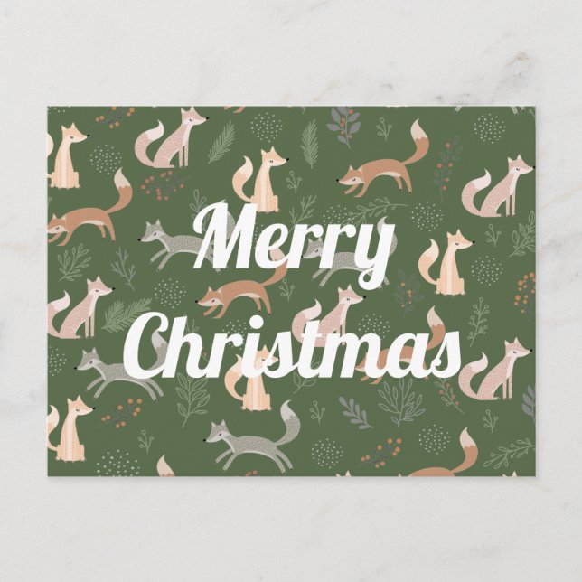 Seamless Fox Winter Branches and Leaves Pattern Postcard (Front)